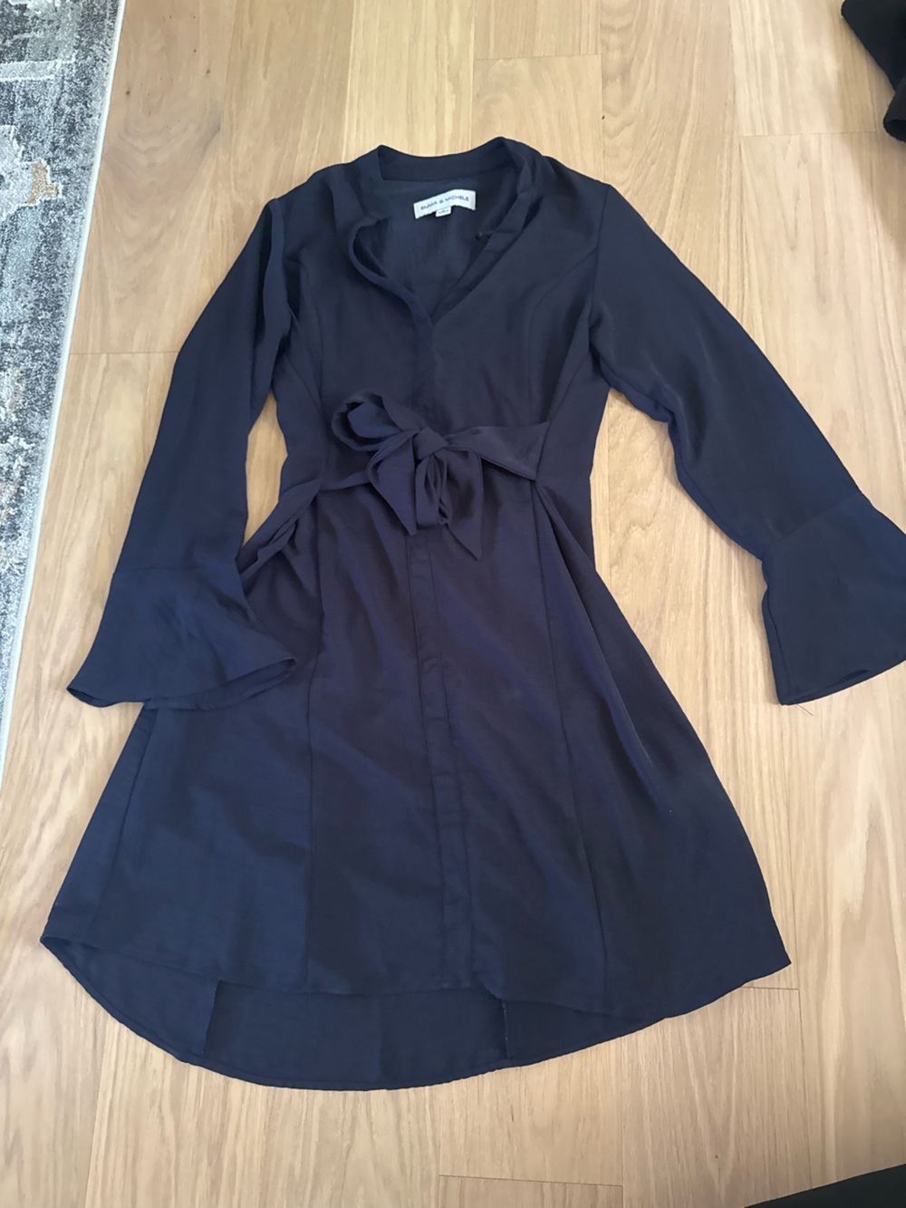 Emma & Michele Navy Blue Long Sleeve Tie-Waist Dress